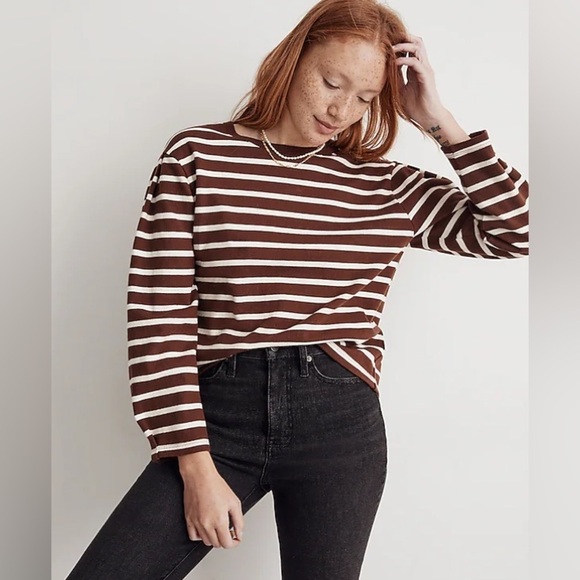 Madewell Tops - Madewell Brown and White Striped Long Sleeve/Sweater